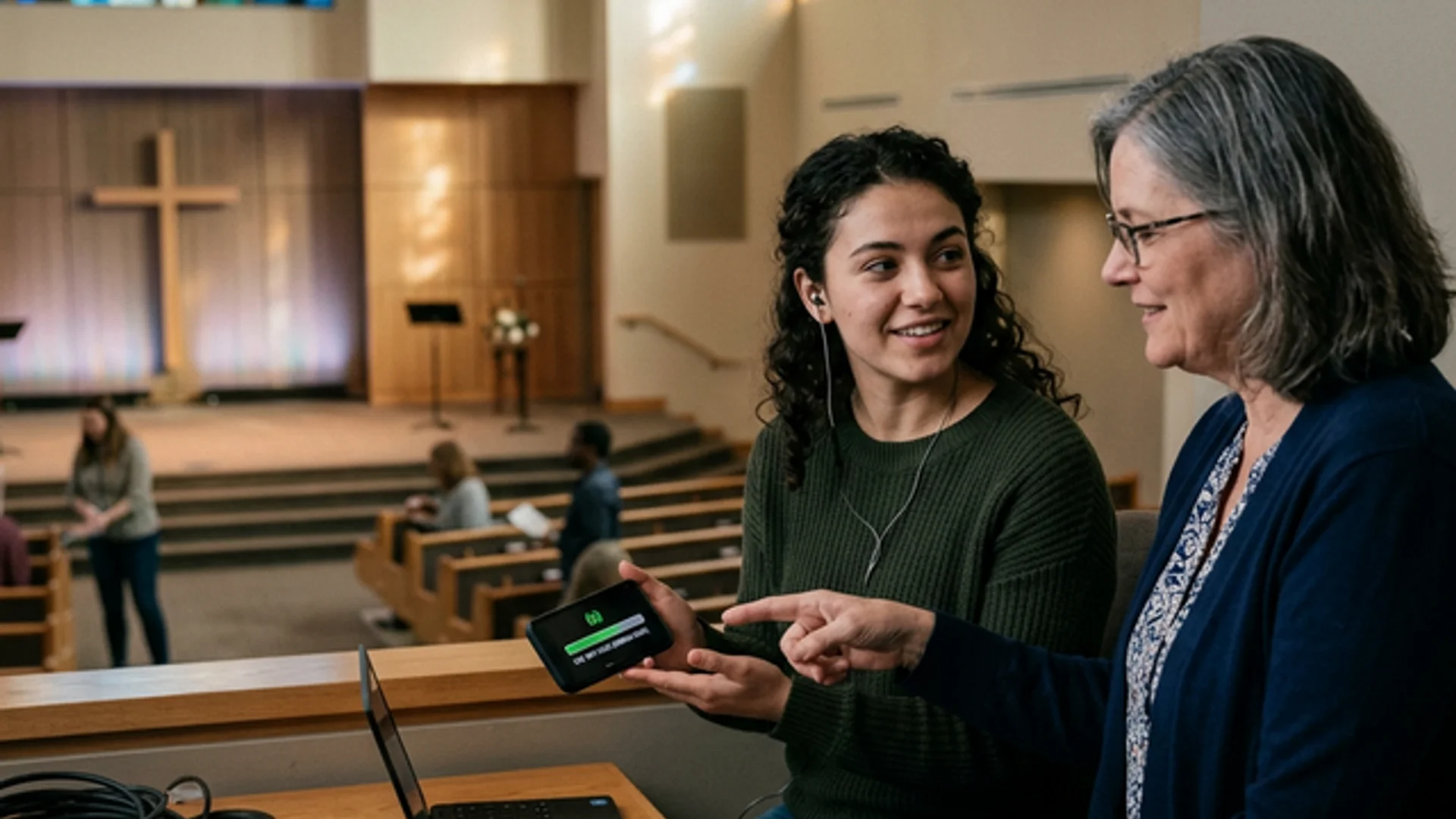 Volunteers coordinating a service with calm clarity